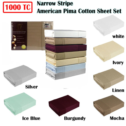 Ramesses 1000TC American Pima Cotton Narrow Stripe Sheet Set Silver King - Mekamart Australia