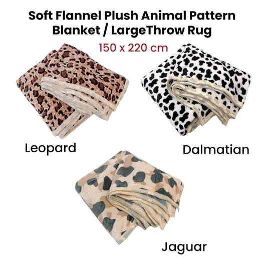 Animal Skin Pattern Soft Flannel Plush Single Size Blanket / Large Throw Rug 150 x 200cm Jaguar - Mekamart Australia