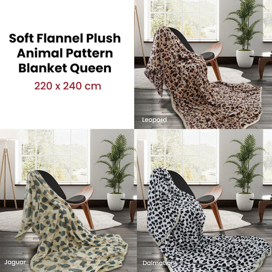 Animal Pattern Soft Flannel Plush Queen Size Blanket 220 x 240cm Leopard - Mekamart Australia