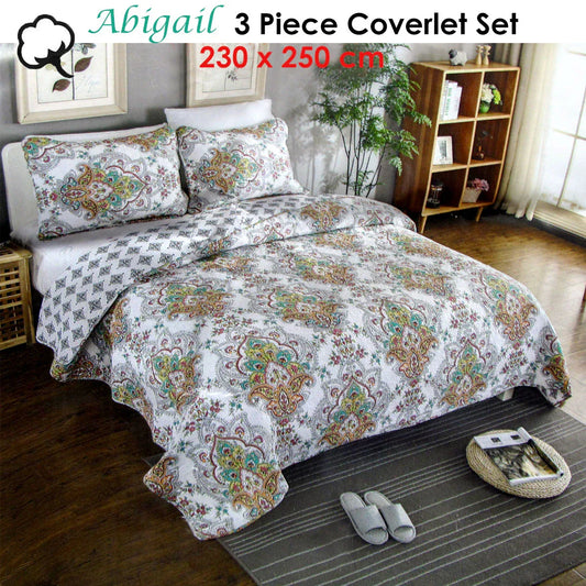 100% Cotton Cover Lightly Quilted Coverlet Set Abigail Queen - Mekamart Australia