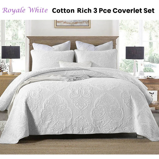 Cotton Rich Lightly Quilted Coverlet Set Royale White King - Mekamart Australia