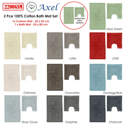 2200GSM 2 Pce Axel 100% Cotton Bath Mat Set Charcoal - Mekamart Australia