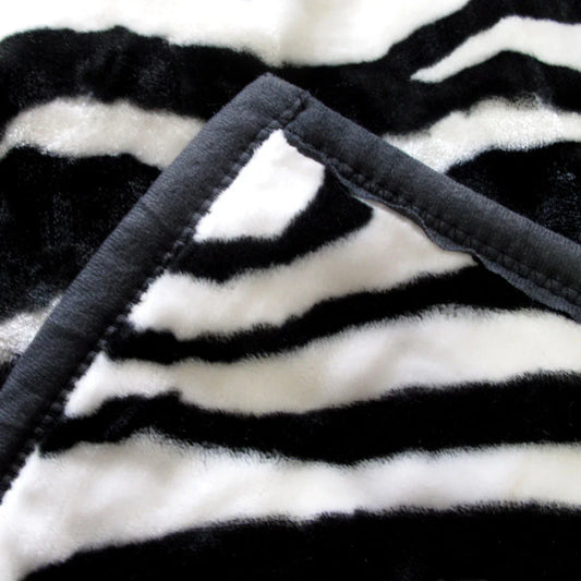 750gsm 3.5kg Double Layer Animal Print Faux Mink Blanket Queen 200x240 cm Wild Zebra - Mekamart Australia