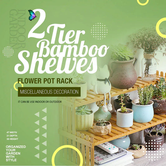 2 Tier Bamboo Plant Stand Shelves Flower Pot Rack Garden Indoor Outdoor Patio - Mekamart Australia