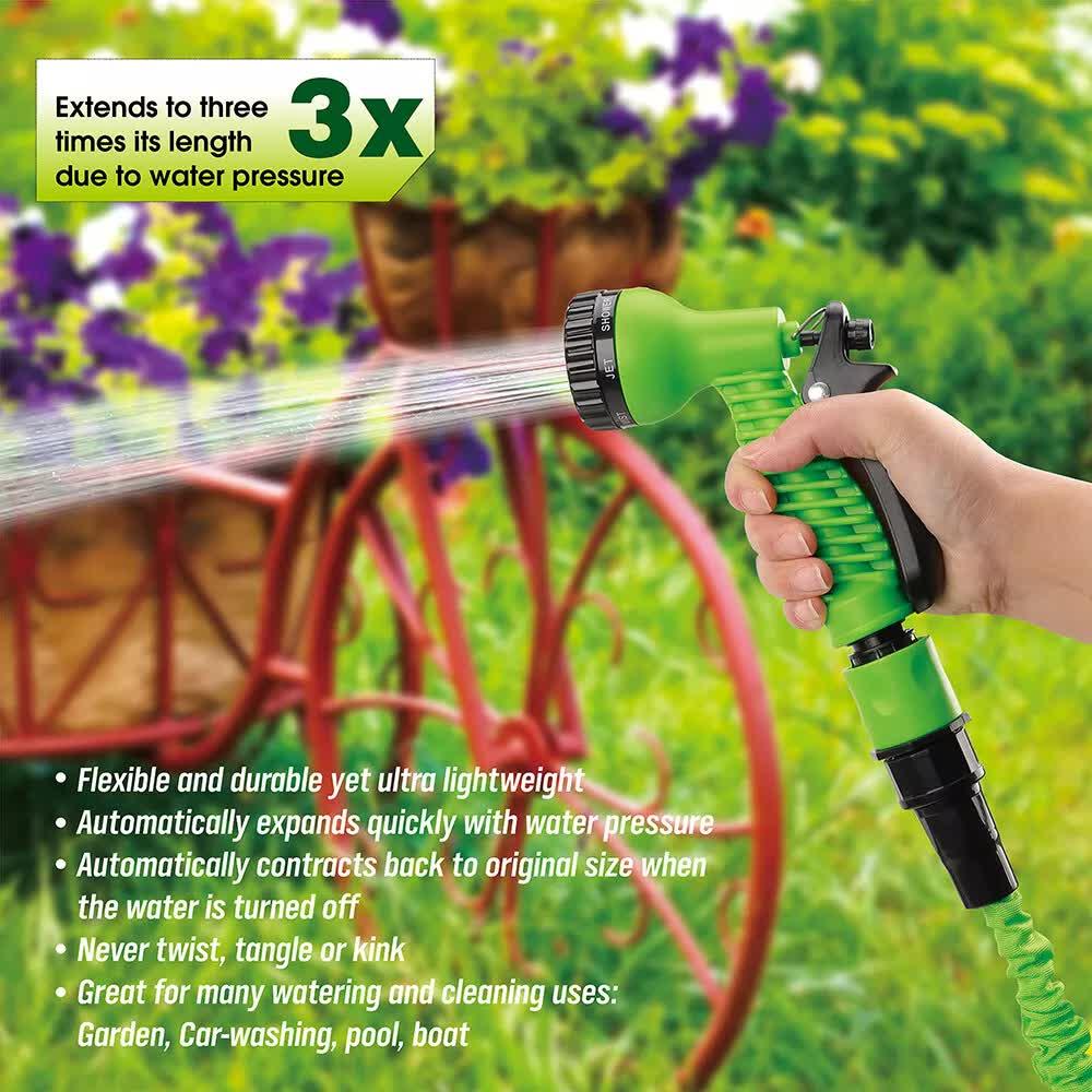25FT Water Garden Hose Flexible Expandable Pipe Car Wash W/ Spray Nozzle Gun - Mekamart Australia