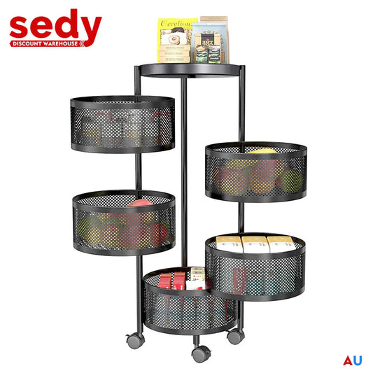5 Tiers Kitchen Trolley Cart Wheels Round Vegetable Storage Holder Fruit Holder - Mekamart Australia