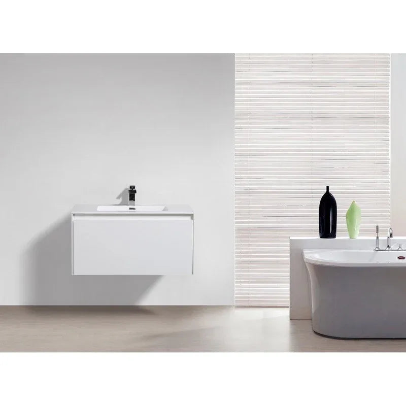 Prado wall hung bathroom vanity 900mm Gloss White - Mekamart Australia