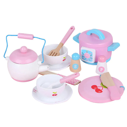 Kids Wooden Kitchen Tea Set Pretend Play - Mekamart Australia