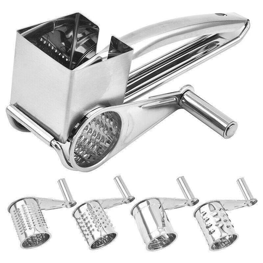 Rotary Cheese Grater Stainless Steel 4 Blade Set Kitchen Slicer - Mekamart Australia