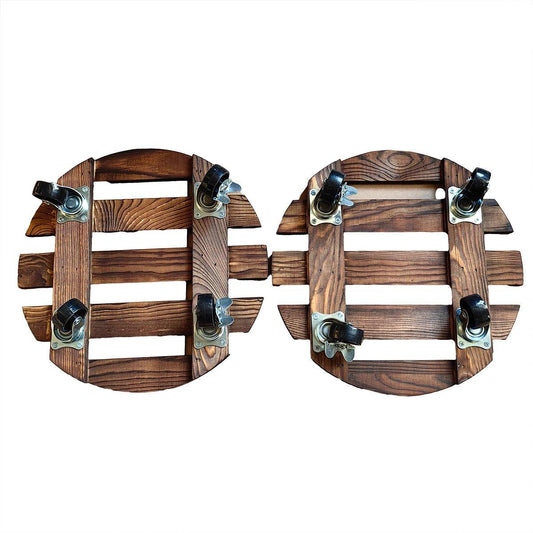 Wooden Round Universal Wheel Planter Base Tray Mobile Planter Stand for Garden