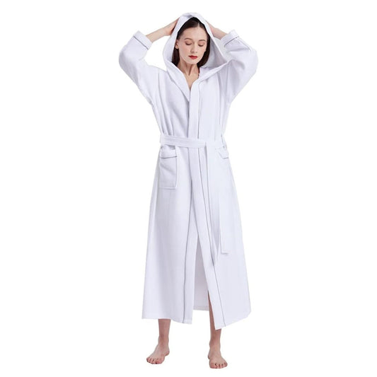 Hotel Bathrobe Waffle Hooded Robe Soft Absorbent for Men and Women Unisex Towels
