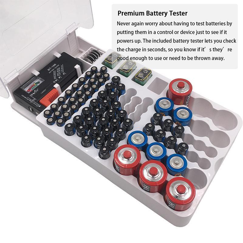 93 Slot Battery Storage Organizer Holder with Tester-Battery Caddy Rack Case Box - Mekamart Australia