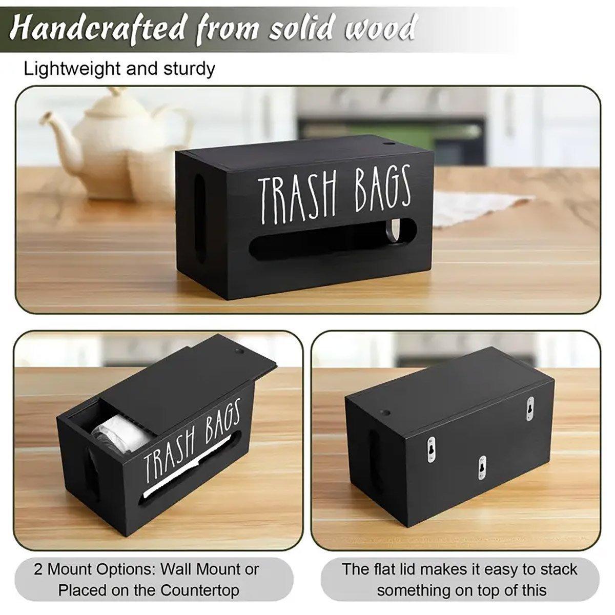 Wooden Plastic Bag Storage Box Hanging Rubbish Bag Organizer Extractable Tissue
