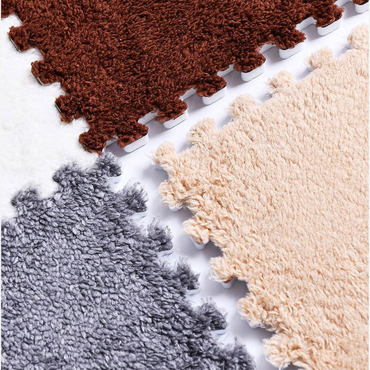 Foam Floor Mats Set 10PCS Shaggy Interlocking Tiles Soft for Kids Room Play Area - Grey-White