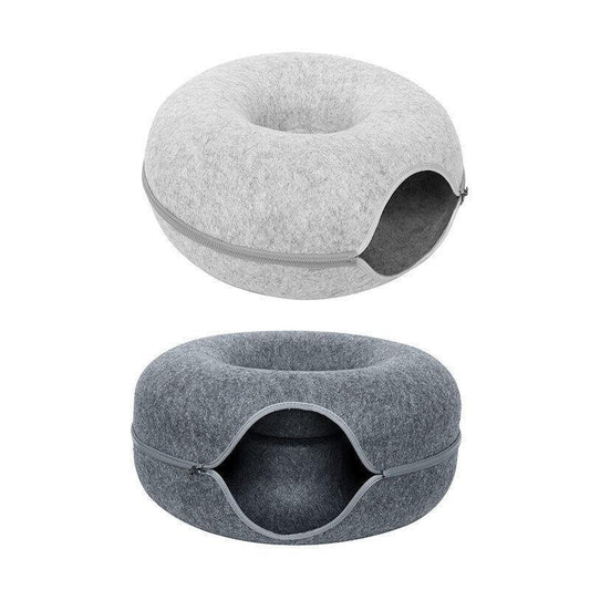 Felt Cat Tunnel Bed Donut Cave Nest for Kittens and Small Pets 50x30cm - Dark Grey - Mekamart Australia