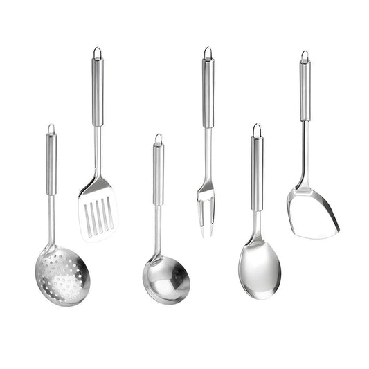 6PCS Stainless Steel Kitchen Utensil Set with Frying Spatula Colander and Spoon - Mekamart Australia