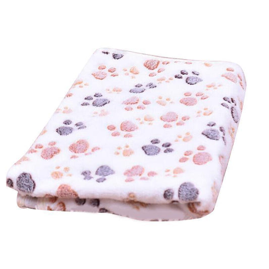 Medium Size Pet Mat Paw Print Cat Dog Puppy Fleece Soft Pet Blanket Bed Cushion - Brown