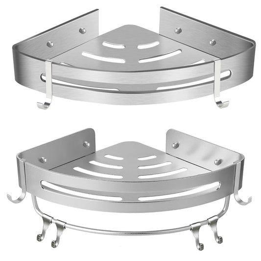 Wall Mounted Bathroom Shelf Triangle Corner Shower Storage Rack for Toiletries - Single layer with rod