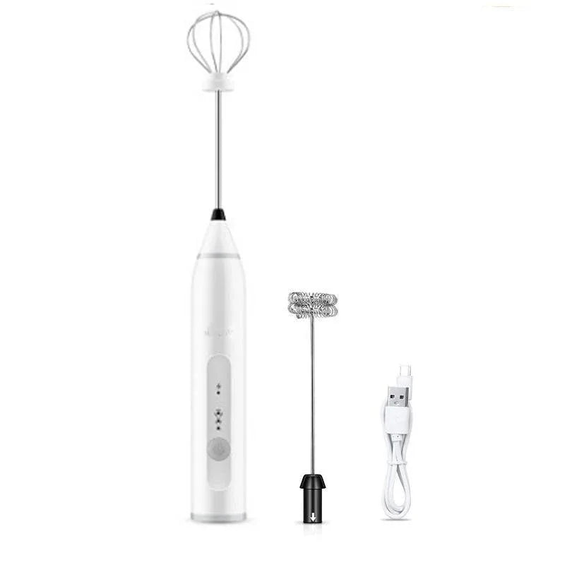 USB Rechargeable Electric Egg Beater Milk Coffee Frother Drink Foamer Mixer Tool - White