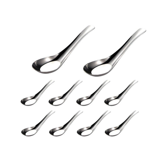 10pcs Stainless Steel Flat Bottom Spoon Household Kitchen Dining Soup Spoon Set