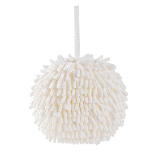 Chenille Hanging Ball Towel for Kitchen Bathroom Hand Drying Absorbent Cloth - White