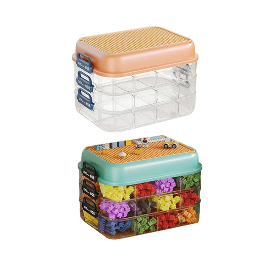 3-Layer Stackable Storage Box for Building Blocks Toy Organizer with Sorting Trays - Green - Mekamart Australia