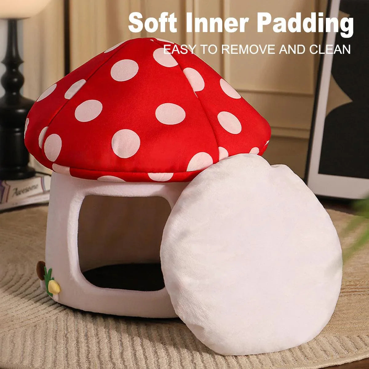 Winter Mushroom Cat House Cozy Sleeping Pet Bed for Cats Indoor Warm Pet House - Mekamart Australia