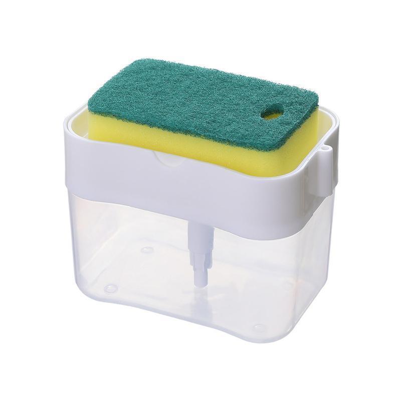 2 In 1 Soap Pump Dispenser Sponge Holder Dish Washing Liquid Container Kitchen - Grey