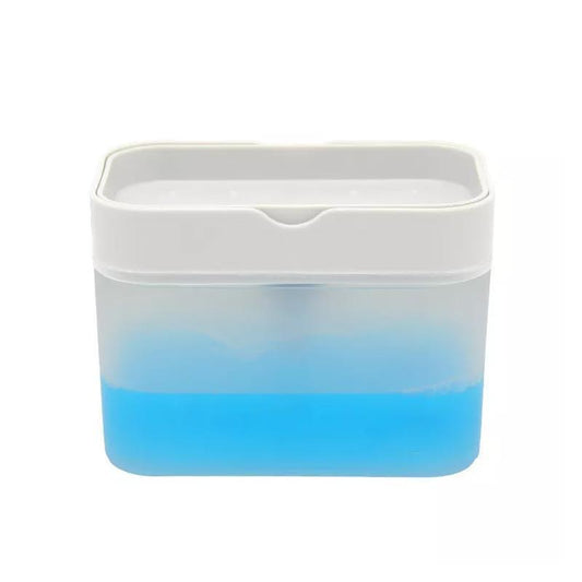 2 In 1 Soap Pump Dispenser Sponge Holder Dish Washing Liquid Container Kitchen - White