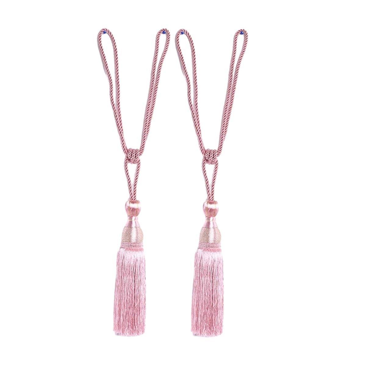 1pair Curtain Tiebacks Hanging Balls Tassel Rope Decorative Curtain Holders - Mauve Pink