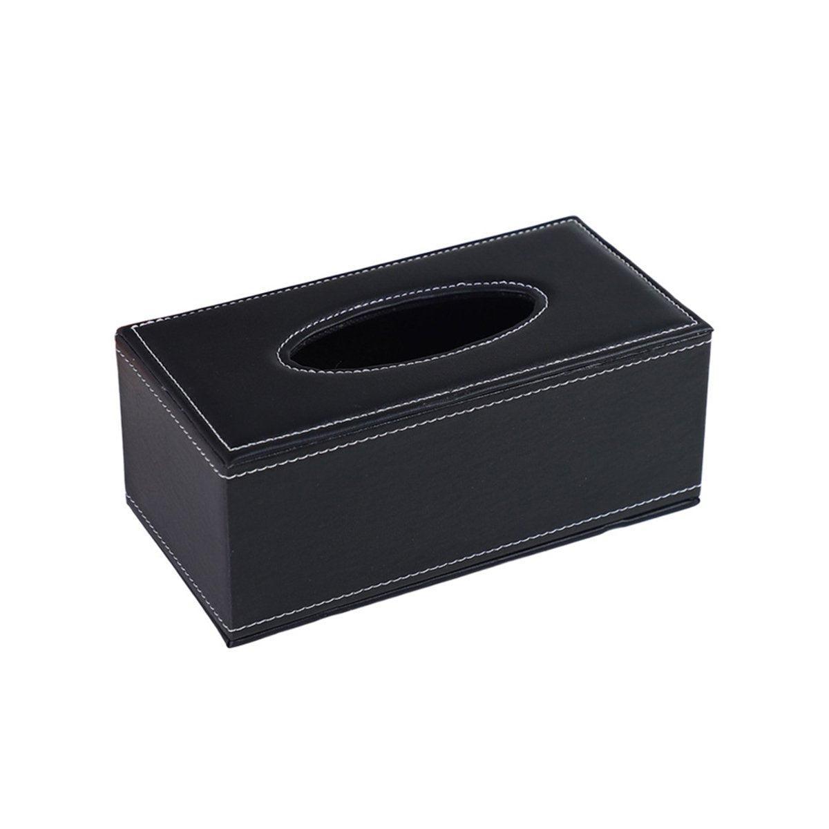 High-End PU Leather Tissue Box Holder for Hotel Home Office Decor Elegant Design - Black Buttons