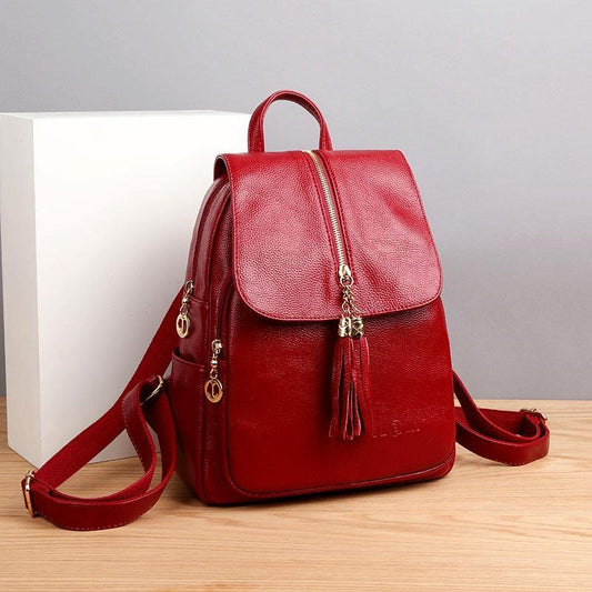 Leather Travel Backpack - Anti-theft Compact - Red - Mekamart Australia