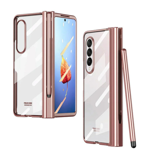 For Samsung Galaxy Z Fold4 5G Case With Pen Slot - Electroplated Full Body - Gold - Mekamart Australia