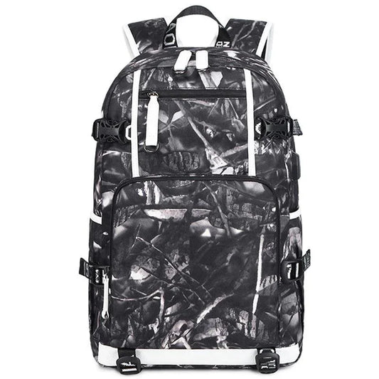 Student Waterproof Printed Backpack - Geometric Black
