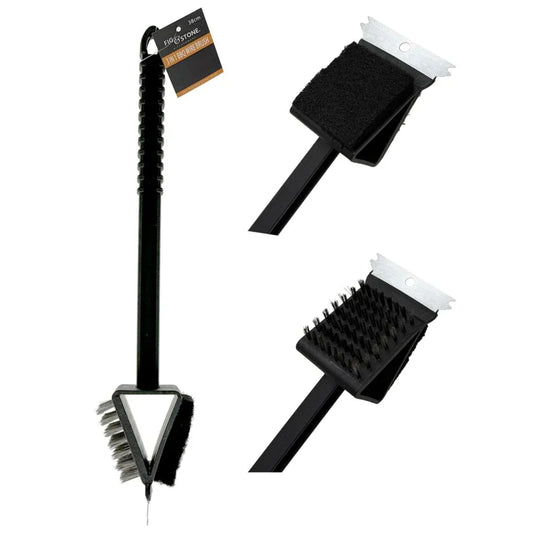 3-in-1 Double-Sided BBQ Grill Cleaning Brush – 38cm Heavy-Duty Wire Bristles & Scraper - Mekamart Australia