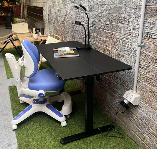 Ergonomic Kids Study Chair & Adjustable Electric Standing Desk Set – Blue Chair & Black Desk - Mekamart Australia