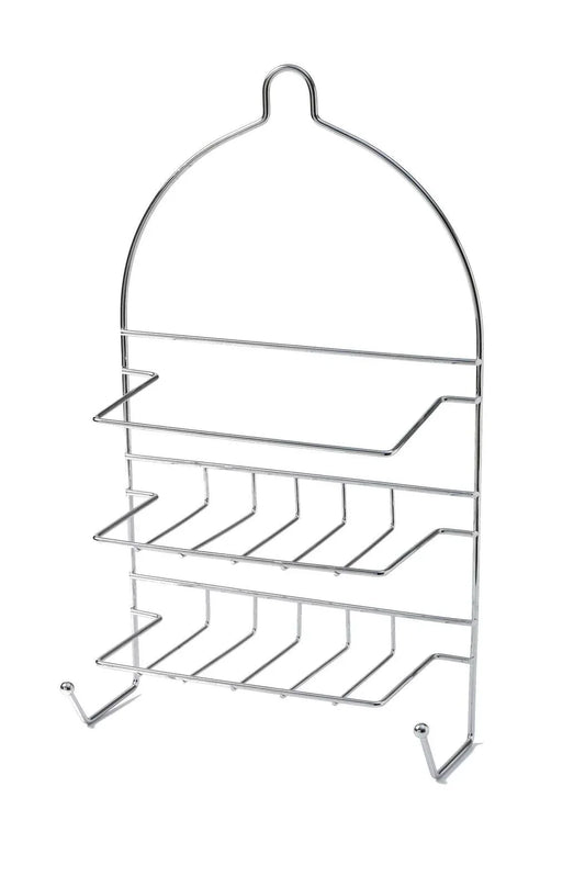 2-Tier Shower Caddy Bath Rack Chrome Hanging Hook Basket 25 x 10 x 43cm - Silver - Mekamart Australia