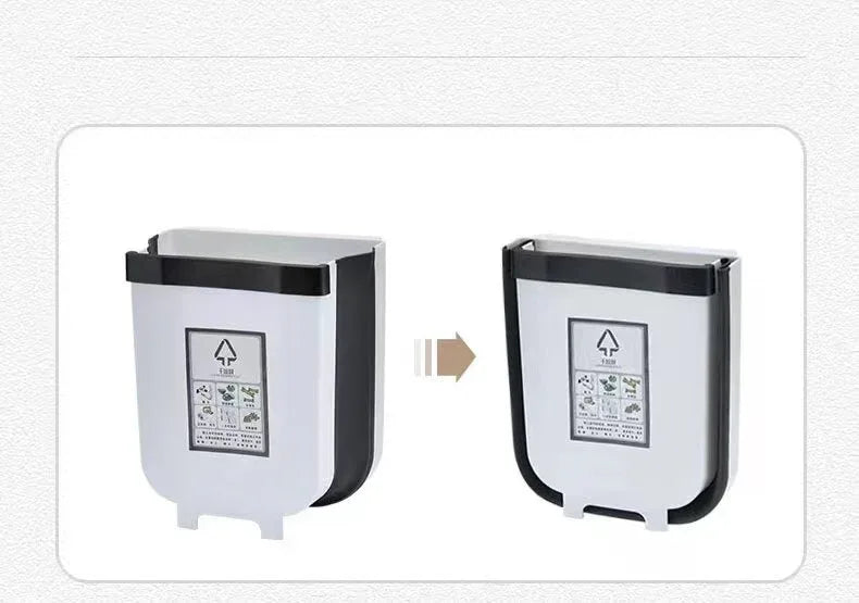9L Kitchen Wall Mounted Foldable Waste Bin Hanging Trash Can Collapsible - Brown - Mekamart Australia