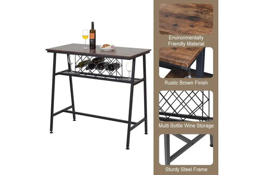 Viviendo Dining Table, Bar Table with Wine Storage Rack - Industrial Style - Mekamart Australia