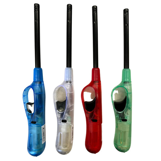 1x Clear Long Gas Lighter for BBQ Kitchen Cigarette w/ Safety Lock - Assorted Colours - Mekamart Australia