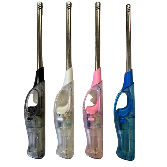 12x Clear Long Gas Lighter for BBQ Kitchen Cigarette w/ Safety Lock - Assorted Colours - Mekamart Australia