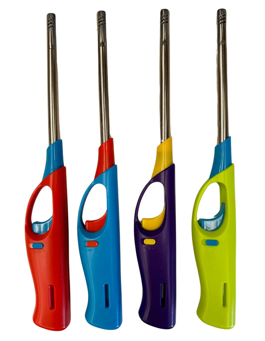 4x Long Gas Lighter for BBQ Kitchen Cigarette w/ Safety Lock - Assorted Colours - Mekamart Australia