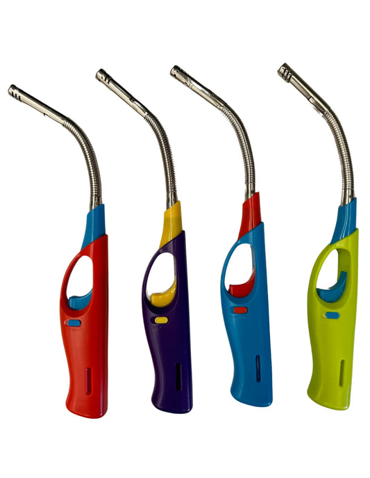 4x Clear Flexible Gas Lighter for BBQ Kitchen Cigarette w/ Safety Lock - Assorted Colours - Mekamart Australia