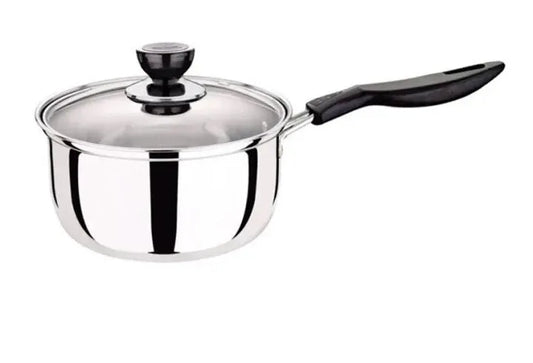 14cm Stainless Steel Milk Pot with Glass Lid Coffee Warmer w Handle - Mekamart Australia