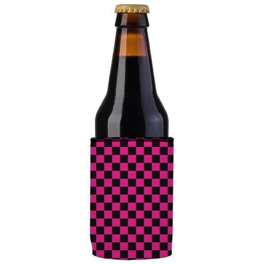 Pink Checkerboard Stubby Cooler - Standard