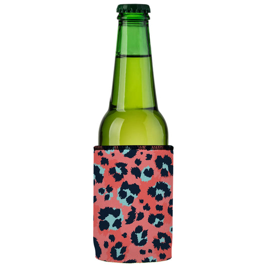 Coral Leopard Print Stubby Cooler - Standard - Mekamart Australia