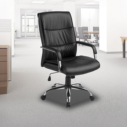 PU Leather Office Chair – Ergonomic Executive Swivel Desk Chair with Padded Seat in Black - Mekamart Australia