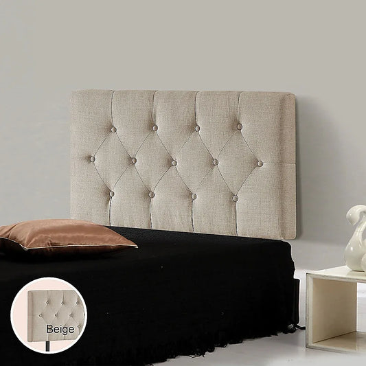 Linen Fabric Single Bed Deluxe Headboard Bedhead - Beige - Mekamart Australia