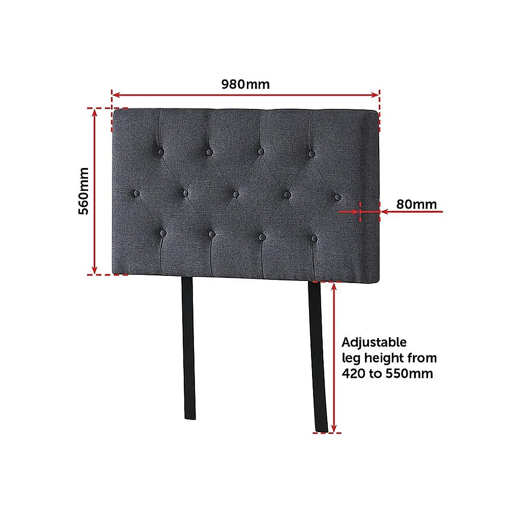 Linen Fabric Single Bed Deluxe Headboard Bedhead - Grey - Mekamart Australia