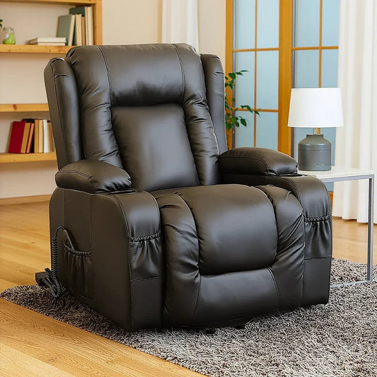 Recliner Chair – Electric Massage Lift Chair with Heat Function PU Leather Lounge Sofa Black - Mekamart Australia